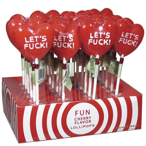 'Let's Fuck' Heart Shaped Lollipop Display