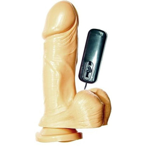 SI 7In Thick Cock w-Balls, Vibrating Egg & Suction Cup - Flesh
