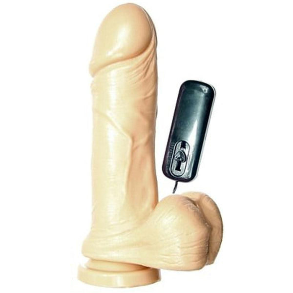 SI 8In Thick Cock w/Balls, Vibrating Egg & Suction Cup - Flesh