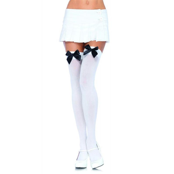 Nylon Over The Knee w-Bow O-S White-Black