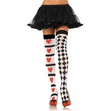 Harlequin & Heart Thigh Highs O/S White/Red/Black