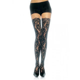 Lace Thigh High w/Lace Top O/S Black