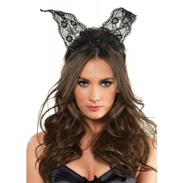 Scalloped Lace Bunny Ears O/S Black