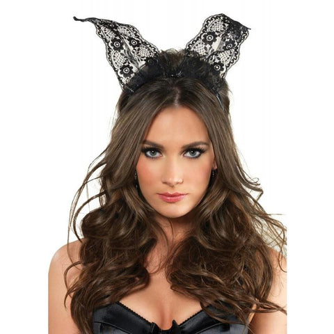 Scalloped Lace Bunny Ears O/S Black
