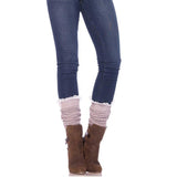 Crochet Knit Slouch Socks With Lace Ruffle Accent O/S Grey