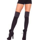 Cotton Spandex Ribbed Over The Knee Sock W/Lurex Slouch Top O/S Black/Silver