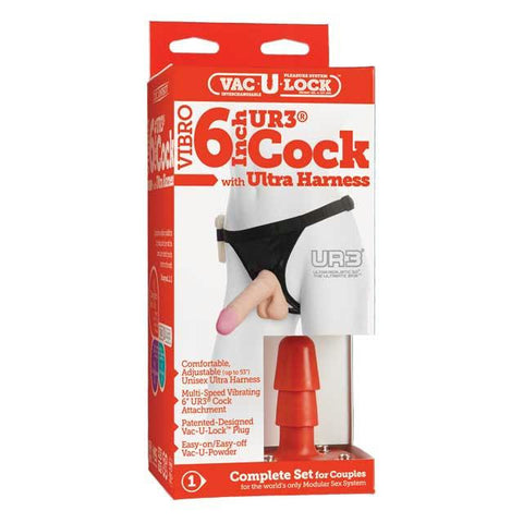 Vac-U-Lock - 6 Inch UR3 Cock (Vibro) - With Ultra Harness White
