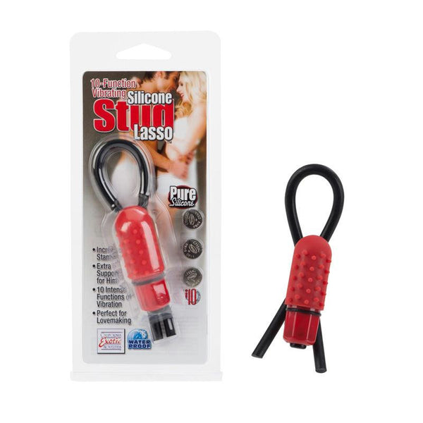 Vibrating Silicone Stud Lasso - Red 10-Function