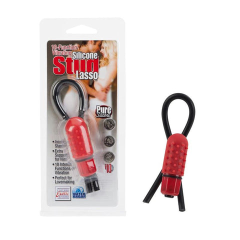 Vibrating Silicone Stud Lasso - Red 10-Function