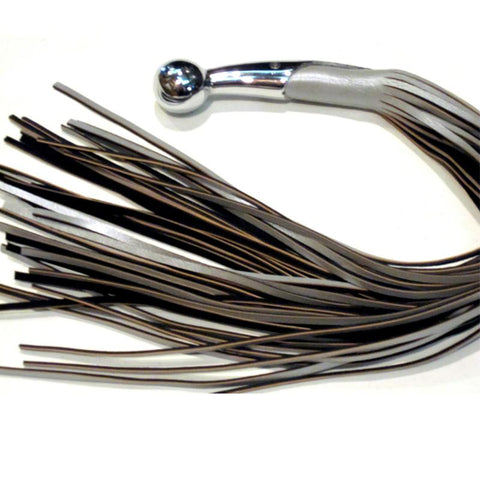 Silver Pinstripe Leather Flogger with Silver Ball Handle