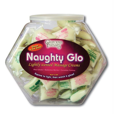 Naughty Glo Glow In The Dark Massage Cream Assorted Scents 15ml Pillow Packs (Bowl of 72)