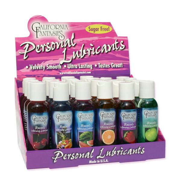 Razzels Flavored Warming Lubricants Counter Display (24 2 fl oz Bottles Assorted Flavors)