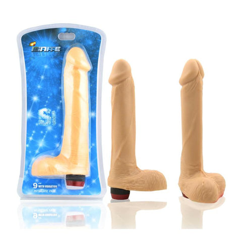 SI 9In Cock w-Balls & Vibration - Flesh