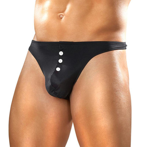 Male Power Nylon Lycra EZ Access Thong Blk S/M