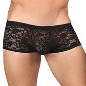 Male Power Stretch Lace Mini Short Black XL