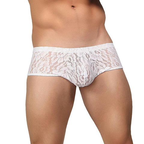 Male Power Stretch Lace Mini Short White Sml