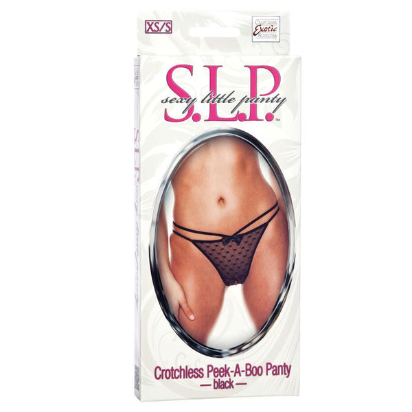 Sexy Little Panty Collection Crotchless Peek-A-Boo Panty - XS/S - Black