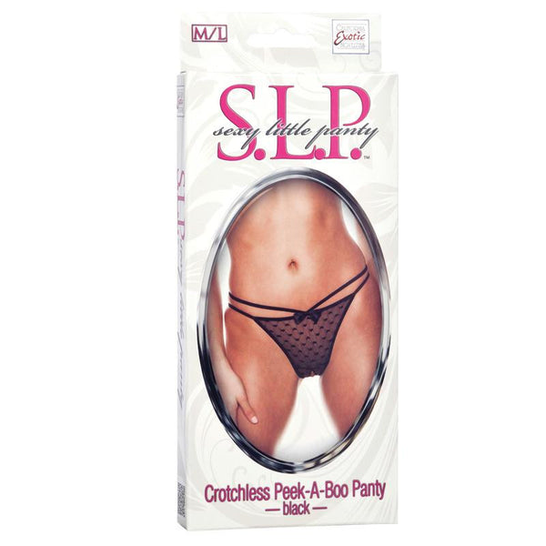Sexy Little Panty Collection Crotchless Peek-A-Boo Panty - M/L - Black