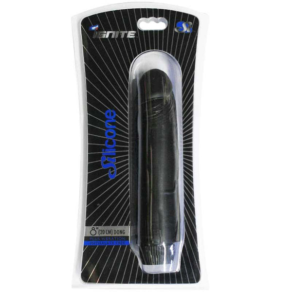 SI 8in Vibrating Silicone Dong Black