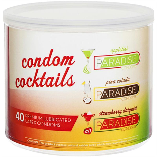 Paradise Condom Cocktails, Flavored Latex Condoms Strawberry Daiquiri, Appletini & Pina Colada (40-Bowl)