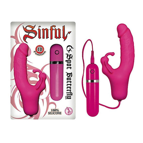 Sinful G Spot Butterfly Silicone Multispeed Clit & G Spot Stimulating Vibe (Pink)