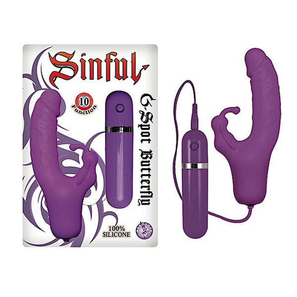 Sinful G Spot Butterfly Silicone Multispeed Clit & G Spot Stimulating Vibe (Purple)