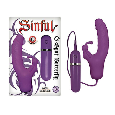 Sinful G Spot Butterfly Silicone Multispeed Clit & G Spot Stimulating Vibe (Purple)
