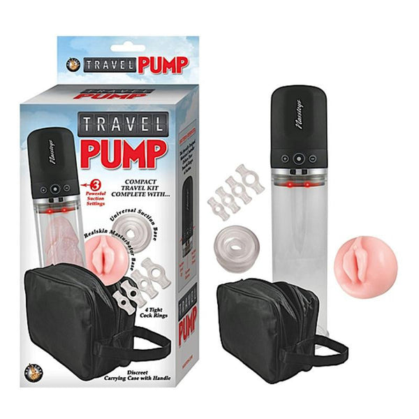 Travel Pump Three Speed Kit With Four Cockrings, Two Sleeves & Carrying Case (Clear)
