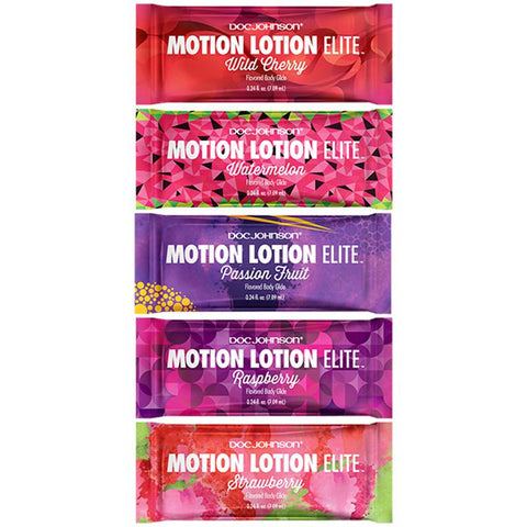 Motion Lotion Elite - Bulk Pillow Paks - Assorted .24oz (120 Pieces) Wild Cherry, Strawberry, Raspberry,Passion Fruit, Watermelon