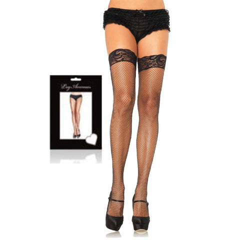 Stay Up Lycra Fishnet w-Lace Top Thigh Hi O-S Black