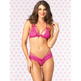 2pc Strappy Lace Halter Bra Top,Peek-A-Boo Brazilian Panty Sml/Med Neon Pink, All Lingerie, Leg Avenue, Tickle Toys INC