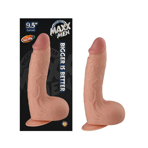 Maxx Men 9.5in. Real Skin Curved Dong With Balls & Suction Cup (Ivory)