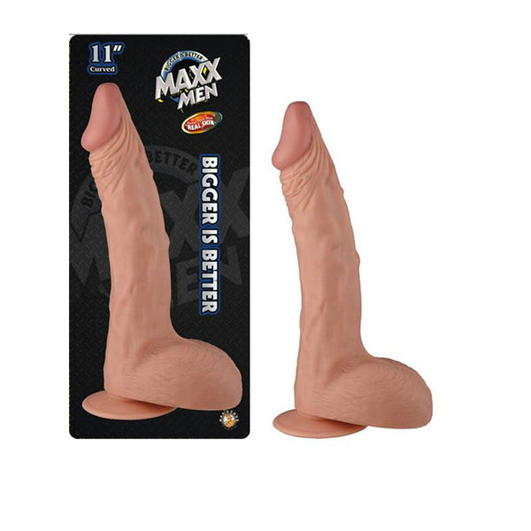 Maxx Men 11in. Real Skin Curved Dong With Balls & Suction Cup (Ivory)