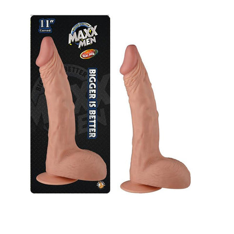 Maxx Men 11in. Real Skin Curved Dong With Balls & Suction Cup (Ivory)