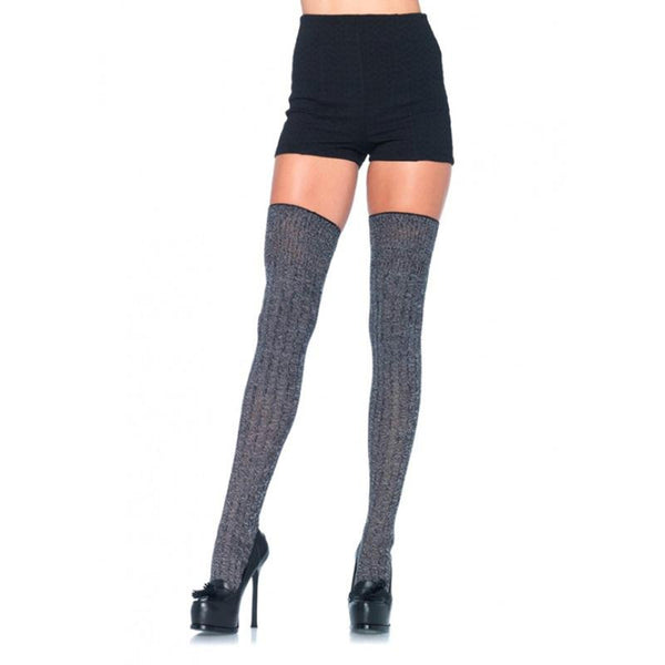Heather Acrylic Rib Knit Thigh Highs O-S Grey