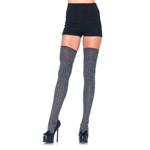 Heather Acrylic Rib Knit Thigh Highs O-S Grey