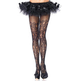 Floral Vine Net Pantyhose Plus Size Black