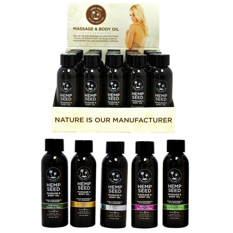 Earthly Body Massage Oil Basket #1 25pc Display with 5 2oz of each Dreamsicle,Lavender,Skinny Dip, Naked/ Woods & Guavalava