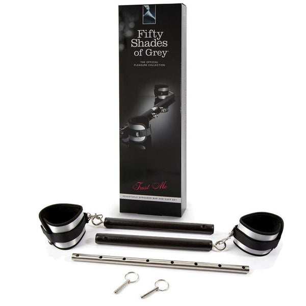 Fifty Shades Trust Me Adjustable Spreader Bar and Cuffs-Silver