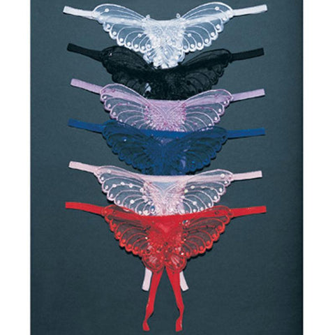 Butterfly Crotchless Panty w/Pearl Sequin Detail O/S Assorted 12pk