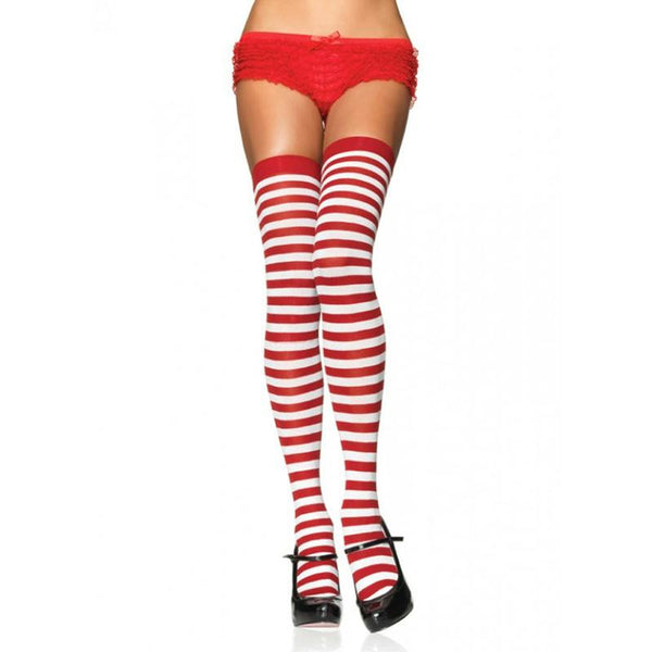 Nylon Stocking w/Stripe O/S White/Red