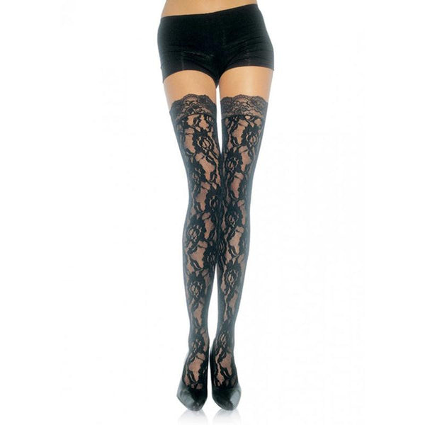 Lace Thigh High w/Lace Top O/S Black