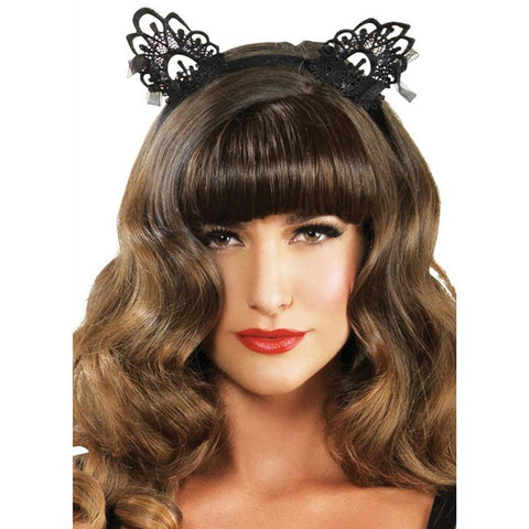 Venice Lace Cat Ears w/Organza Bows O/S Black