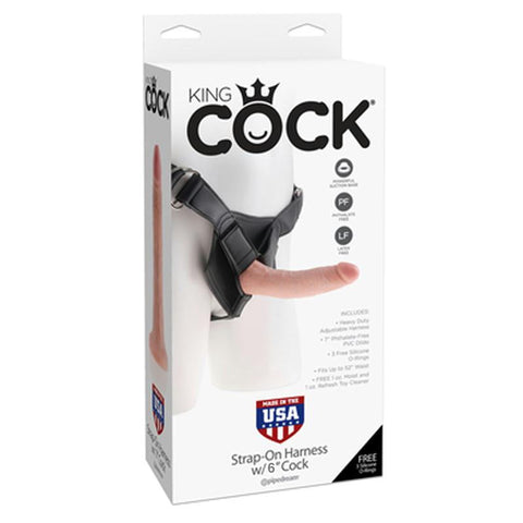 King Cock Strap-On Harness W/6in Cock Flesh