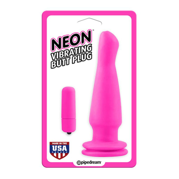 Neon Vibrating Butt Plug Pink