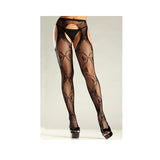 Bow Lace Suspender Pantyhose O/S Black