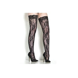 Fancy Lace Nylon Thigh Highs O-S Black