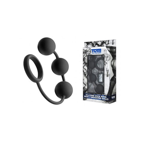 Tom of Finland Cock Ring With 3 Weighted Silicone Anal Balls (Black)