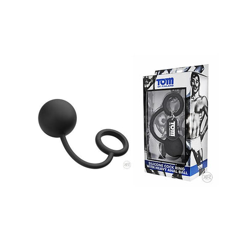 Tom of Finland Silicone Cock Ring With Heavy Anal Ball (Black)