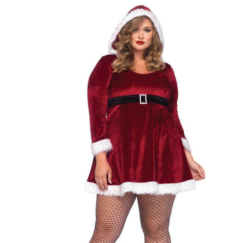 2pc Sexy Santa,Fur Trimmed Velvet Hooded Dress W/Buckle 3X-4X Red/White, All Lingerie, Leg Avenue, Tickle Toys INC